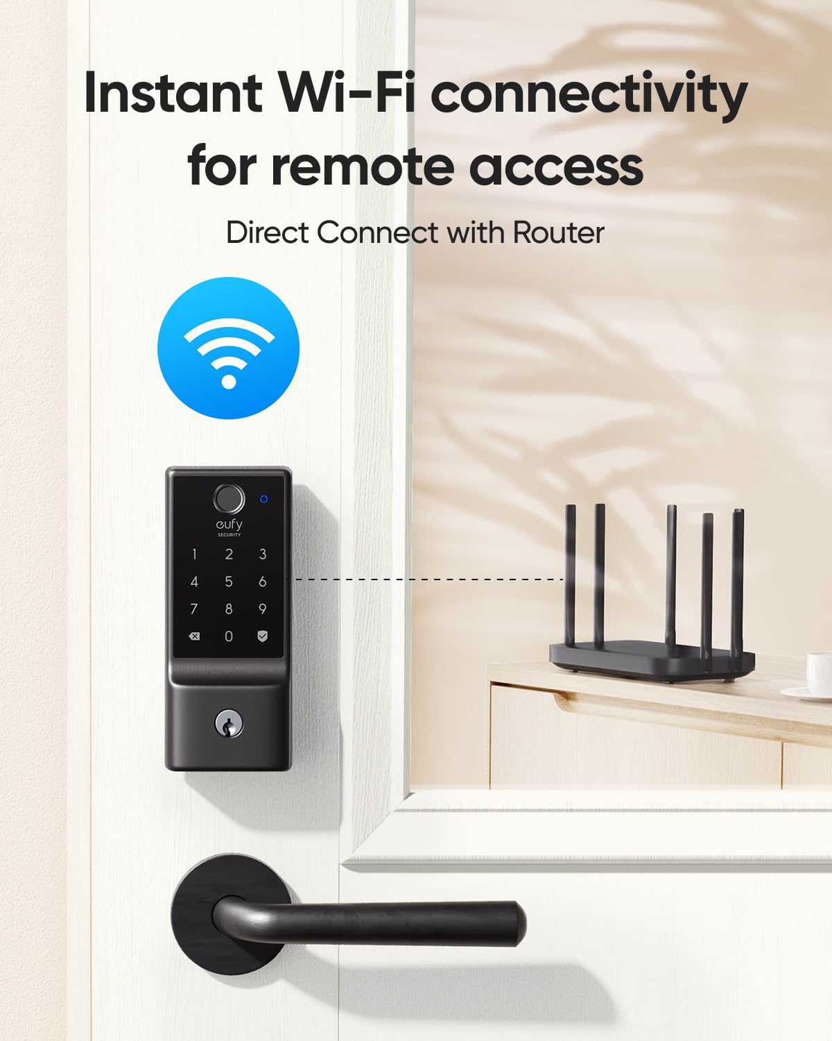 eufy Security Smart Lock C220 with Door Lever, Fingerprint Keyless Entry Door Lock, Built-in Wi-Fi, App Remote Control, Front Door Deadbolt, 8 Months Battery, Reliable Power, IP53 Waterproof