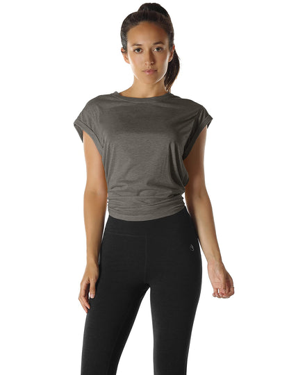 icyzone Open Back Workout Top Shirts - Yoga t-Shirts Activewear Exercise Tops for Women (M, Charcoal)