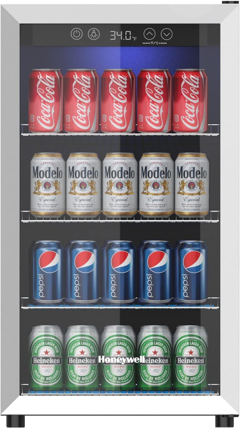 Honeywell Beverage Refrigerator and Cooler, 115 Can Mini Fridge with Glass Door for Soda Beer or Wine for Office or Bar with Adjustable Removable Shelving, Commercial Grade