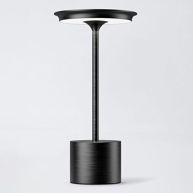 Cordless Table Lamp, Portable Rechargeable 6000mAh Outdoor Table Lamp, 3 Color Stepless Dimming Battery Powered Lamp, LED Table Light for Dinner/Restaurant/Outdoor (Black)