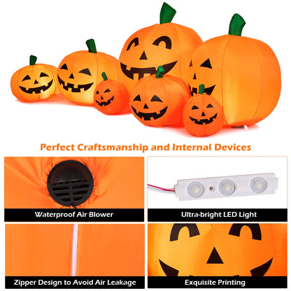 Tangkula 7.5 Ft Halloween Decorations Inflatable Pumpkin Patch, Blow Up 7 Pumpkins Family with Build-in LED, Inflatable Jack-o-Lantern for Indoor Outdoor Front Yard Halloween Party