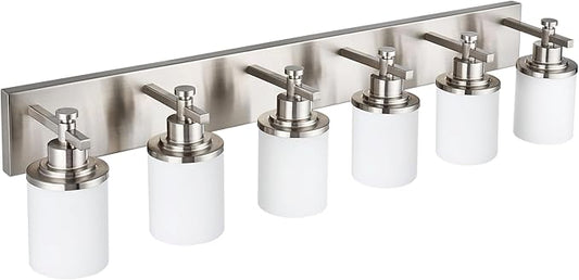 MELUCEE 6-Light Bathroom Vanity Light, Bathroom Light Fixtures Over Mirror with Milky White Glass Shade, Brushed Nickel Finish Wall Light for Kitchen Dressing Room Living Room Hallway, E26 Base