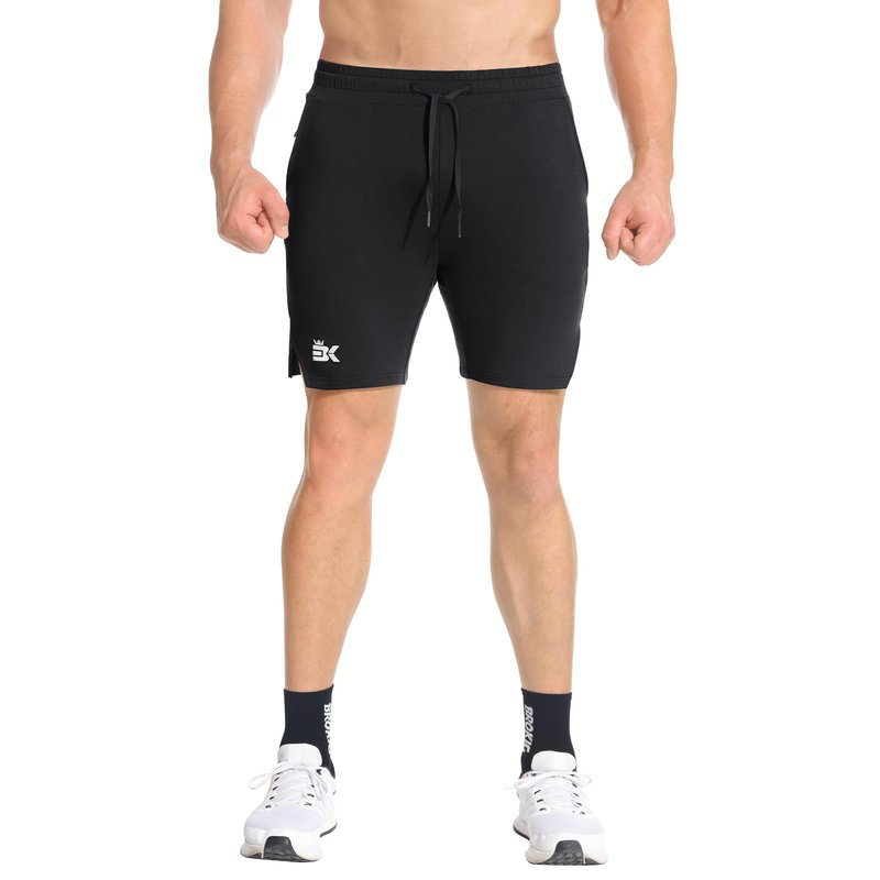 BROKIG Men's Airstretch Gym Shorts,5 Inch Slim Fit Running Exercise Athletic Workout Shorts for Men with Zipper Pockets(Black,Large)
