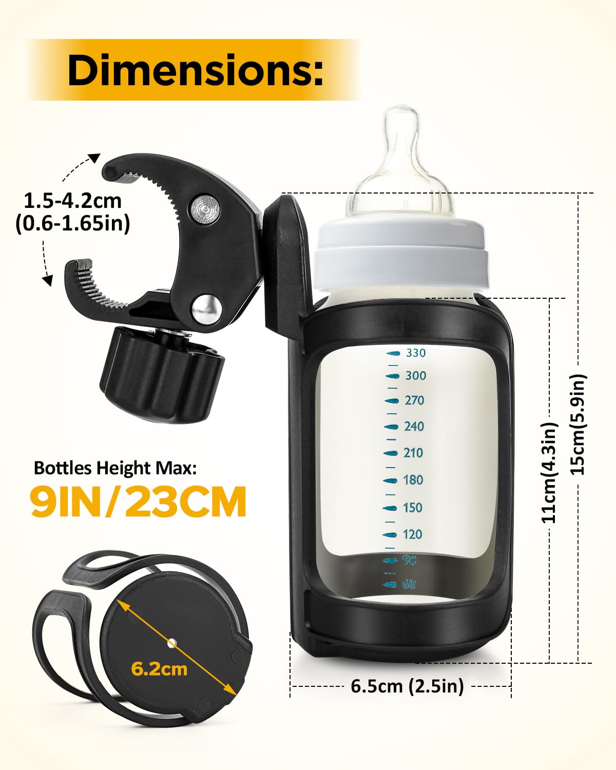 Pack of 2 Pram Cup Holder,Universal Stroller/Pushchair Cup Holders,Adjustable Bottle Organizer for Bikes, Trolleys,Walkers and Wheelchairs