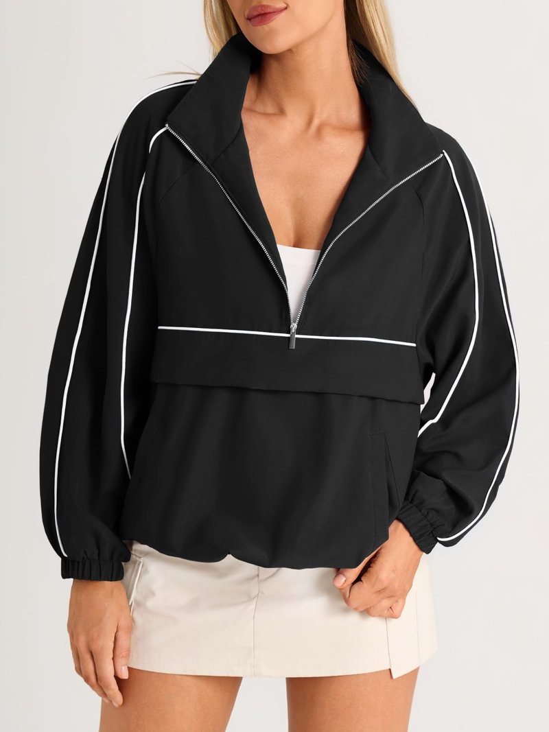 Fisoew Quarter Zip Pullover Women UPF 50+ Lightweight Windbreaker Jacket Running Hiking Outdoor Pullover with Pocket