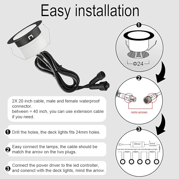 FVTLED Low Voltage Recessed RGBW Deck Light, 6pcs Φ1.22 RGB & Warm White Stainless Steel Waterproof Outdoor Step Lighting In-ground Landscape Pathway Patio Stair Decor Lamp, Black