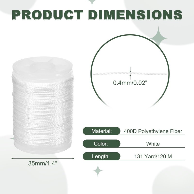 YELARXI Archery Bow String Serving Thread, 0.02" Dia Durable Bowstring Thread Accessories 131 Yard/120M & 400D PE & White-Fitting for(Tying Peep Sight Nock/Compound/Recurve Bow)