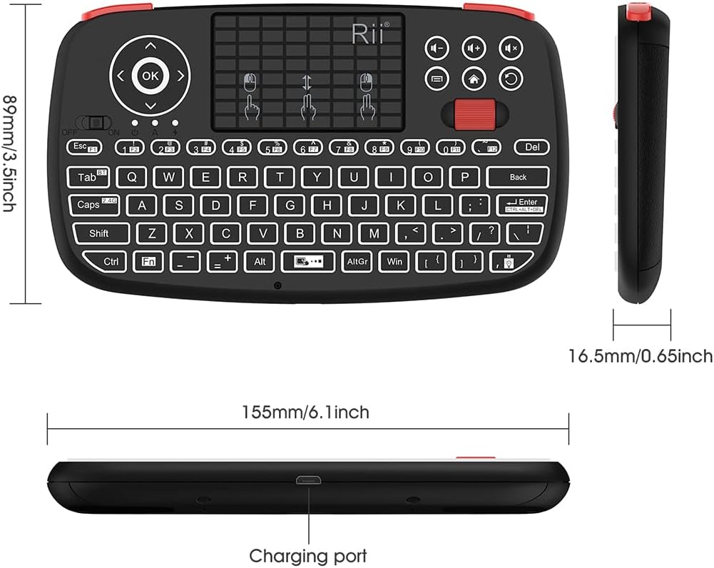Rii (Upgrade) i4 Mini Bluetooth Keyboard with Touchpad, Blacklit Portable Wireless Keyboard with 2.4G USB Dongle for Smartphones, PC, Tablet, Laptop TV Box iOS Android Windows Mac.Black