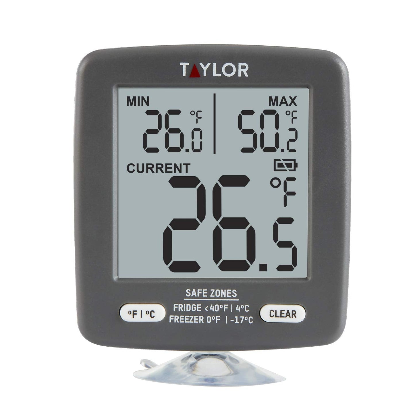 Taylor LCD Display Digital Kitchen Refrigerator/Freezer Kitchen Thermometer Min/Max on Display, 2 inch display, Gray, 1 Count (Pack of 1)