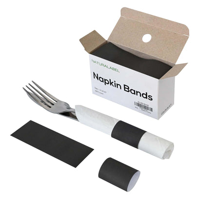 NATURALABEL 500 PCS Paper Napkin Rings with Box, Self-Adhesive Napkin Bands, for Family Meal, Birthday Party, Wedding, Celebration (Black)