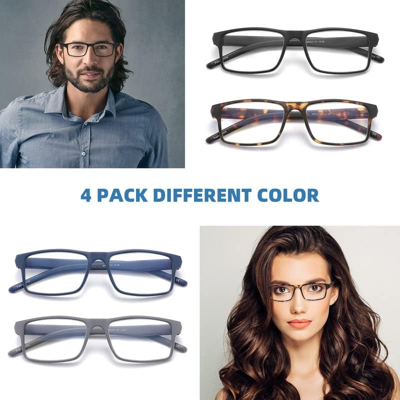 JAWSOCK 4 Pack Reading Glasses Blue Light Blocking for Men Women,Rectangular Frame Computer Readers with Spring Hinge,Reading Glasses for Men Women，Anti Eyestrain/UV Ray Eyeglasses (2.5x)