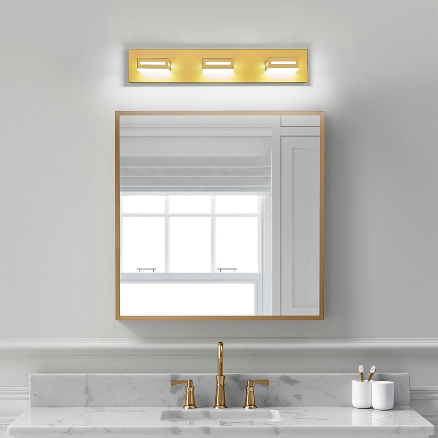 Donrao 24-Inch 3-Light LED Modern Gold Bathroom Vanity Light Fixtures Over Mirror, Bathroom Lighting Fixtures with Cool White 6000K, Vanity Wall Lights for Bath Restroom Powder Room
