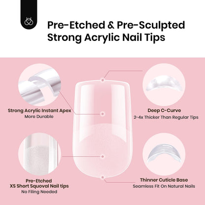 Beetles Tipex Instant Apex Nail Tips Kit, Coffin Long 224Pcs 16 Sizes Pre-Building & Pre-Etched Thicker Acrylic Nails False Nail Extension with Tipex Nail Glue Mini Nail Lamp