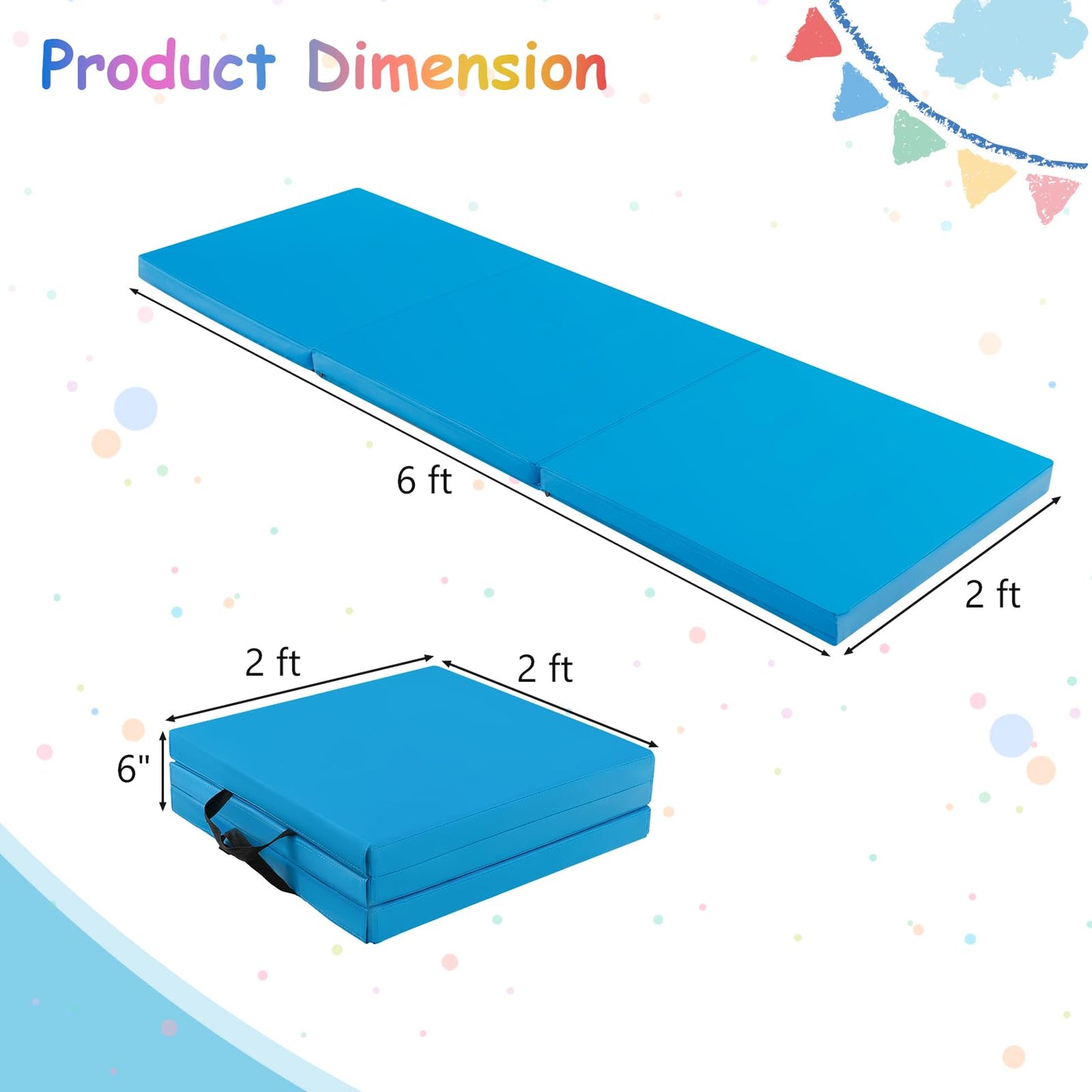 Giantex 6'x2' Tri-Fold Gymnastics Mat with Carry Handles Tumbling Exercise Gym Mat for Aerobics, Yoga, Stretching, MMA (Blue)