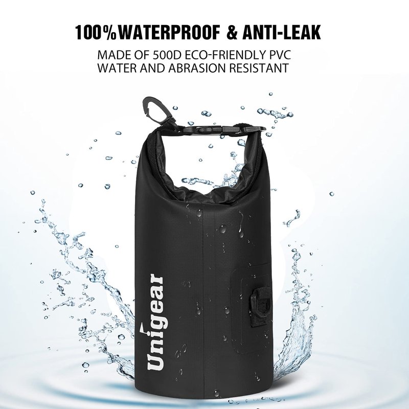 Unigear Dry Bag Waterproof, Floating and Lightweight Bags for Kayaking, Boating, Fishing, Swimming and Camping with Waterproof Phone Case (Black, 5L)