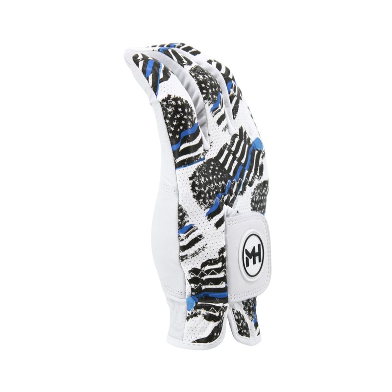 MULLIGAN HOOLIGAN® Men's Golf Glove | Premium Cabretta Leather & Mesh, Breathable Moisture-Wicking Comfort, Unique Standout Design for Men & Women (USA Blue Line, XX-Large, Worn On Left Hand)