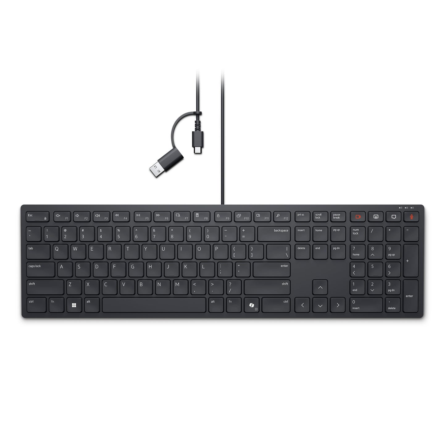 Dell Wireless Keyboard and Mouse - KM3322W, Wireless - 2.4GHz, Optical LED Sensor, Mechanical Scroll, Anti-Fade Plunger Keys, 6 Multimedia Keys, Tilt Leg - Black