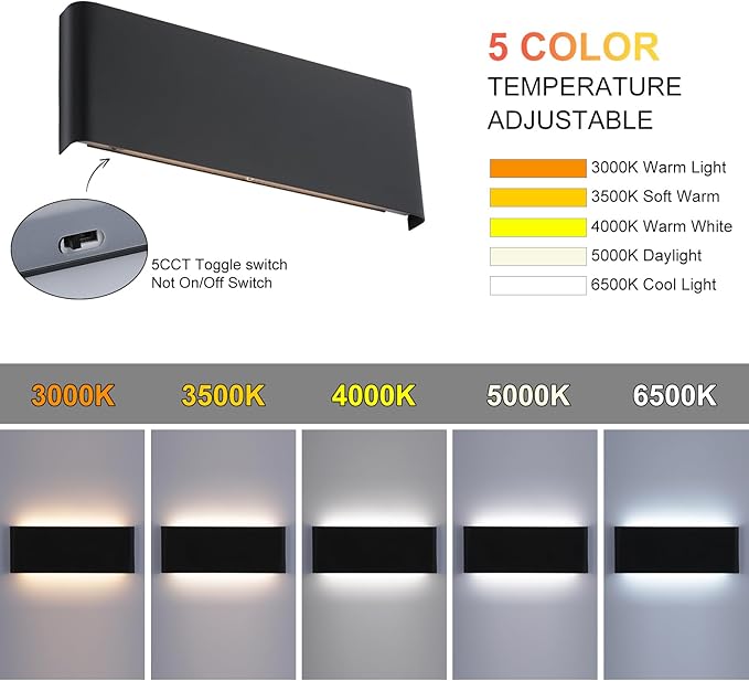 11"Modern LED vanity light,15W Dimmable 5 CCT (3000K-6500K) Adjustable Wall Lamp,Up and Down Wall Lighting,Indoor Wall Sconce for Bedroom,Staircase,Hallway,Dressing Table, 4Pack（Black）