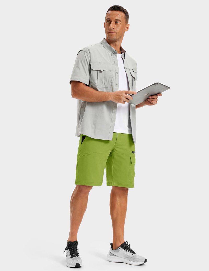 TACVASEN Mens Cargo Shorts Outdoor Lightweight Quick Dry Casual Summer Hiking Golf Dress Shorts 10" Elastic Waist Work Fruit Green 38