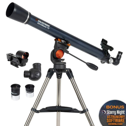 Celestron – AstroMaster 70AZ Telescope – Refractor Telescope – Fully-Coated Glass Optics – Adjustable-Height Tripod – Bonus Astronomy Software Package