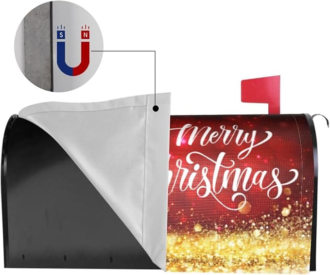 Mailbox Covers Merry Christmas Red Gold Magnetic Letter Post Box Cover Standard Size 21 x 18 Inch Garden Yard Home Decorative