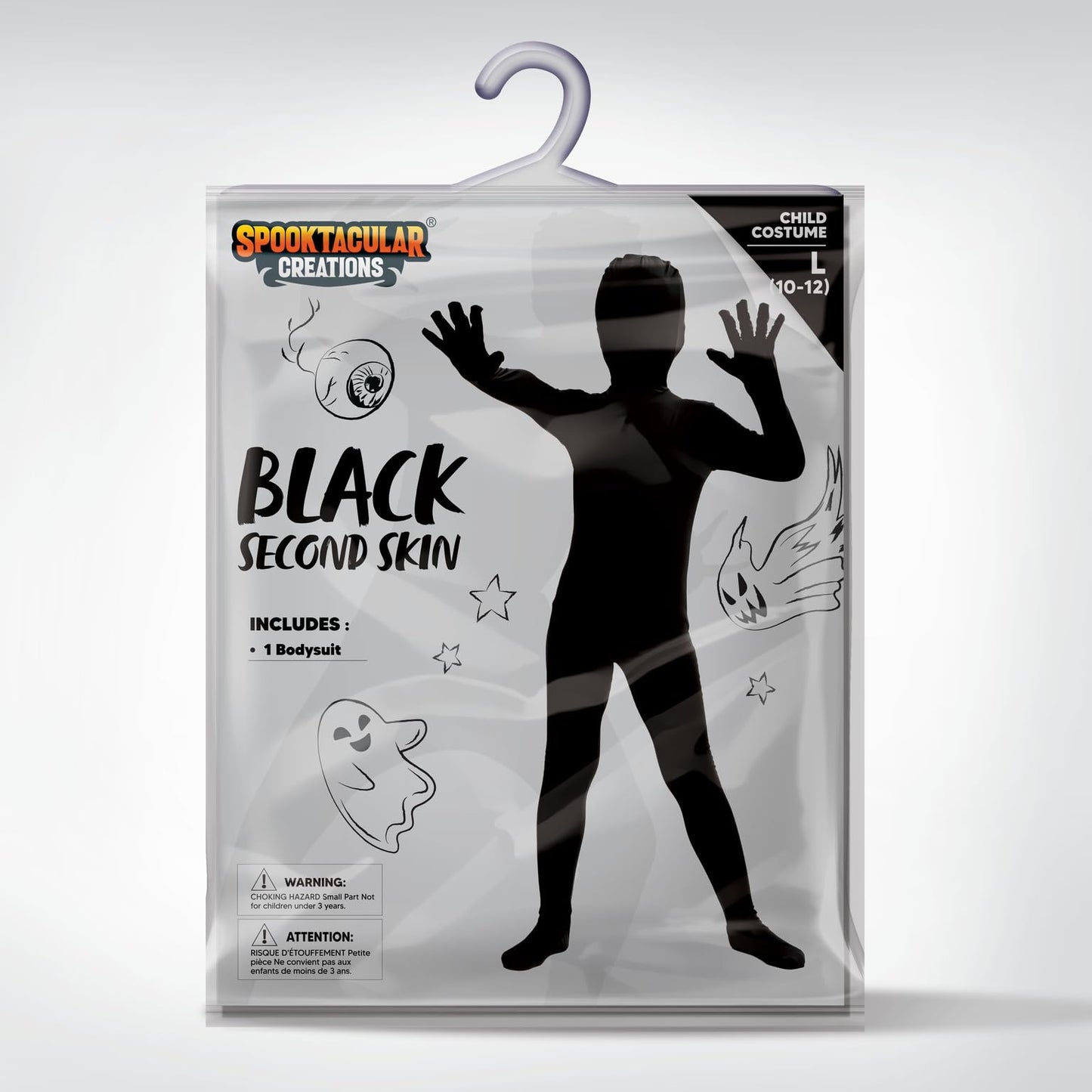 Spooktacular Creations Boy Black Shadow Demon Costume, Bodysuit Skin Costume for Kids Halloween Dress Up(Large(10-12 yr))