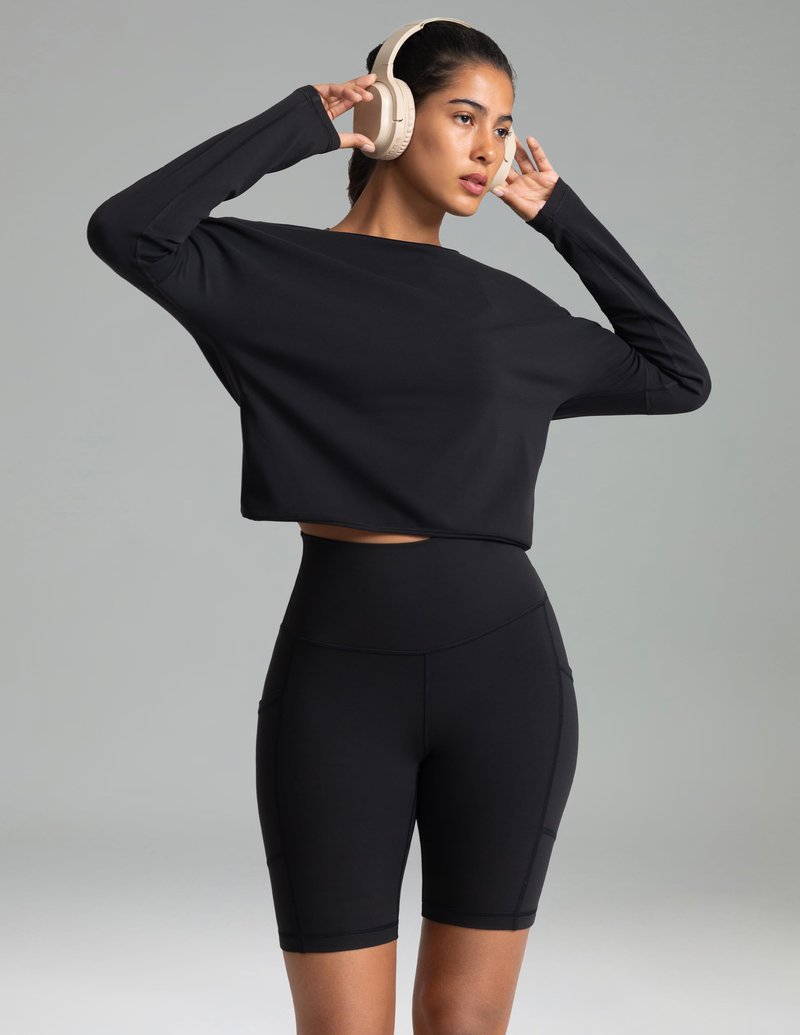 Colorfulkoala Women's High Waisted Biker Shorts with Pockets - 8" Inseam Workout Yoga Shorts Running Tights (L, Black)