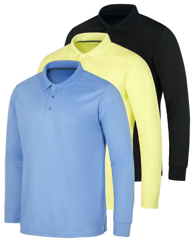 Real Essentials 3 Pack Men's Dry Fit Long-Sleeve Active Polo Shirt Casual Performance Golf Set 5, M