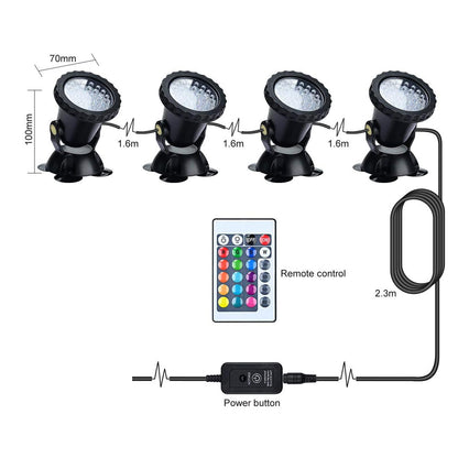 Lychee Waterproof Underwater Spot Lights,Remote Control Amphibious Change Color Submersible Lights for Garden Pond Aquarium Courtyard Swimming Pool Fountain Fish Tank (Set of 4)