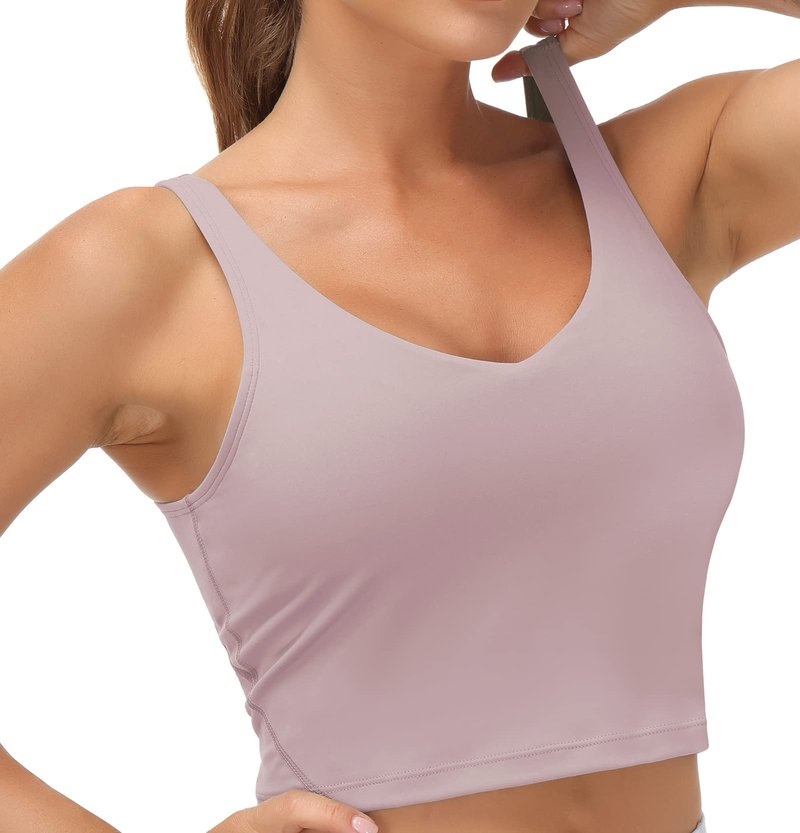 Women’s Longline Sports Bra Wirefree Padded Medium Support Yoga Bras Gym Running Workout Tank Tops(Light Purple, Large)