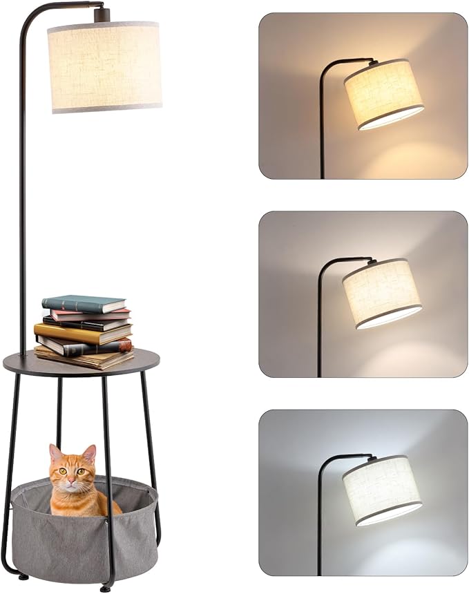 Floor Lamp with Cat Bed, Adjustable Lampshade, 3 Color Temperatures, Foot Switch Control, Tall Standing Lamp with Pet House, Modern Lighting for Living Room Bedroom Decor, Black