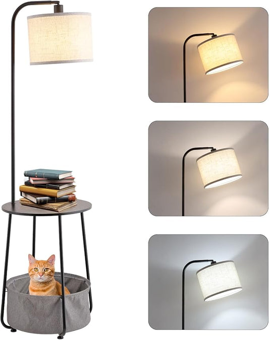 Floor Lamp with Cat Bed, Adjustable Lampshade, 3 Color Temperatures, Foot Switch Control, Tall Standing Lamp with Pet House, Modern Lighting for Living Room Bedroom Decor, Black
