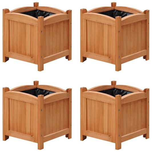 Coespram 4-Pack 12x12x12 in Rustic Brown Square Wooden Planters Solid Pine Raised Bed Set for Garden Patio Balcony, Varnished Outdoor Flower Box for Herbs Succulents