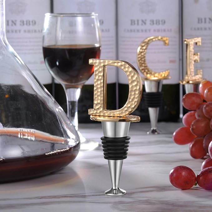Miicol Wine Stopper, Prosecco Topper, Personalised Champagne Stopper, Gold Wine Accessories, Wine Lovers Gift, Monogram Gift, Letter D
