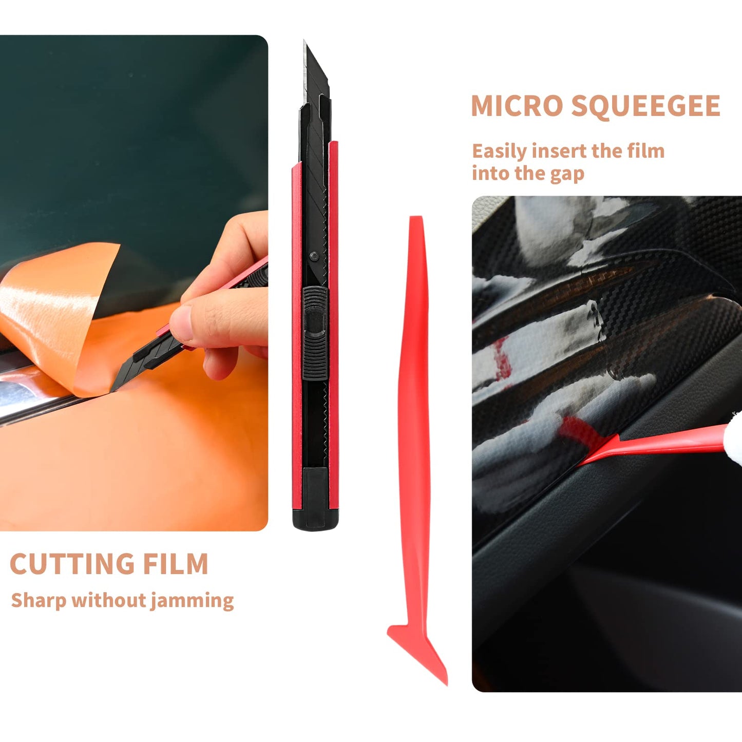 Gomake Vehicle Vinyl Wrap Window Tint Film Tool Kit Include 4 Inch Felt Squeegee, Retractable 9mm Utility Knife and Blades, Zippy Vinyl Cutter and Mini Go Corner Squeegee for Car Wrapping