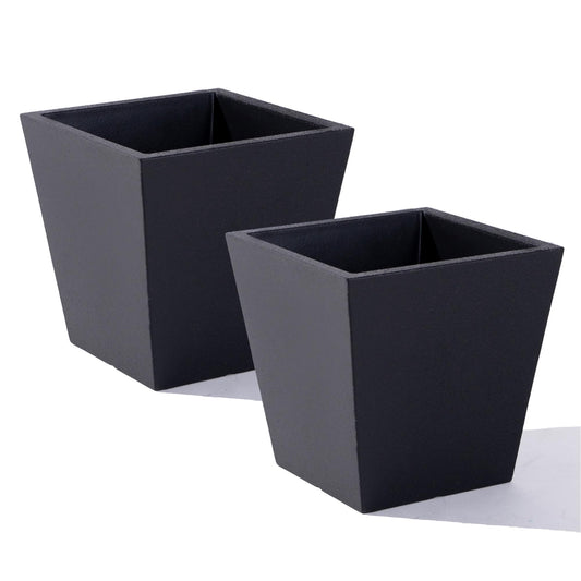Step2 Tremont Short Square Planter 2 Pack, 14" Tall, Indoor/Outdoor Plants, Efficient Drainage, Durable Resin, Onyx Black