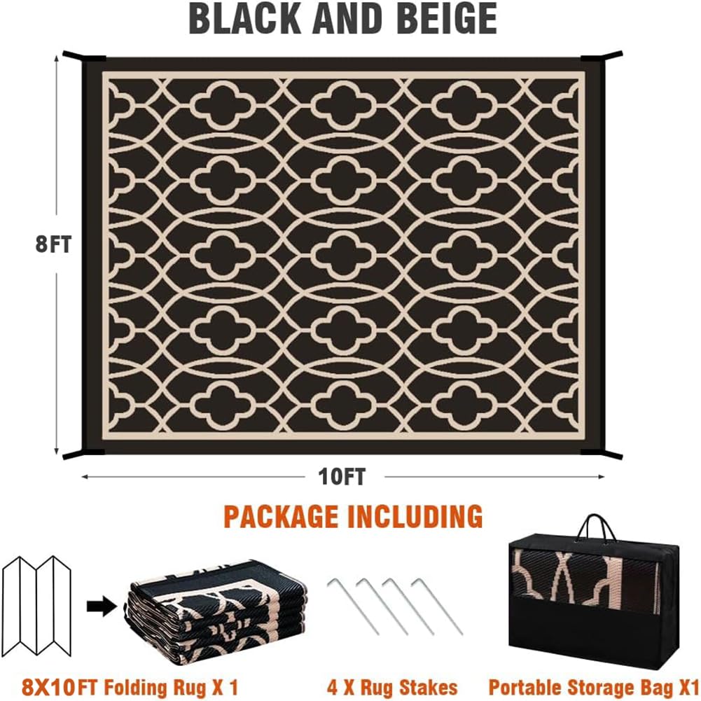 Pendolr Outdoor Rug Waterproof 8x10 ft Outdoor Carpet Patio Rug Mat Reversible RV Camping Rug Plastic Straw Rug Outside Outdoor Area Rug for Patio Deck Balcony Backyard Picnic Beach