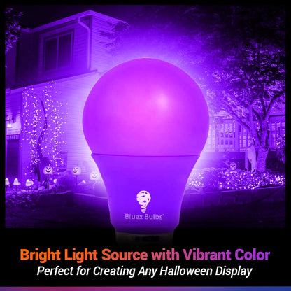BlueX Bulbs 2 Pack LED A19 Purple Light Bulb - 9W (60Watt Equivalent) - E26 Base LED Bulb, Party Decoration, Porch, Home Lighting, Holiday Lighting, Non-Dimmable.