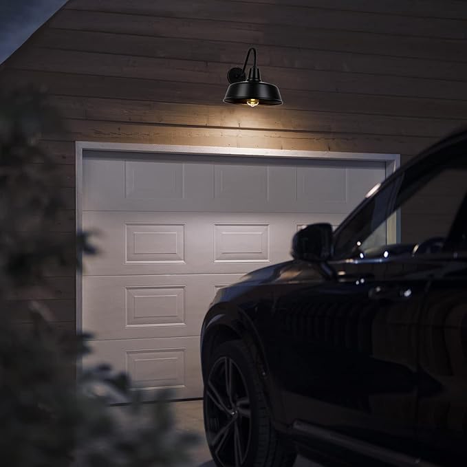 Gooseneck Barn-Lights Outdoor Fixture - 12.6 inch Farm Style Black Large Lighting Farmhouse Exterior Sconce Wall Light for House, Dusk to Dawn Sensor Front Door Porch Garage (12.6 inch)