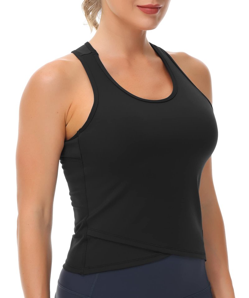 Women’s Racerback Workout Tank Tops with Built in Bra Sleeveless Running Yoga Shirts Slim Fit (Large, Black)