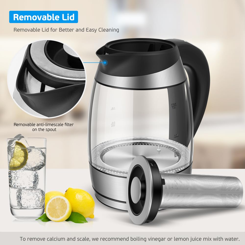 ForMe Glass Kettle with Temperature Setting 40-100 °C 1.8 L I 2200 Watt I 7 Colour Change LED I Digital Temperature Display I Keep Warm Function I Boil Dry Protection BPA Free