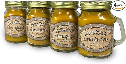 Buttered Maple Syrup Scented Mini Mason Jar Candle by Our Own Candle Company, 3.5 Ounce (4 Pack)