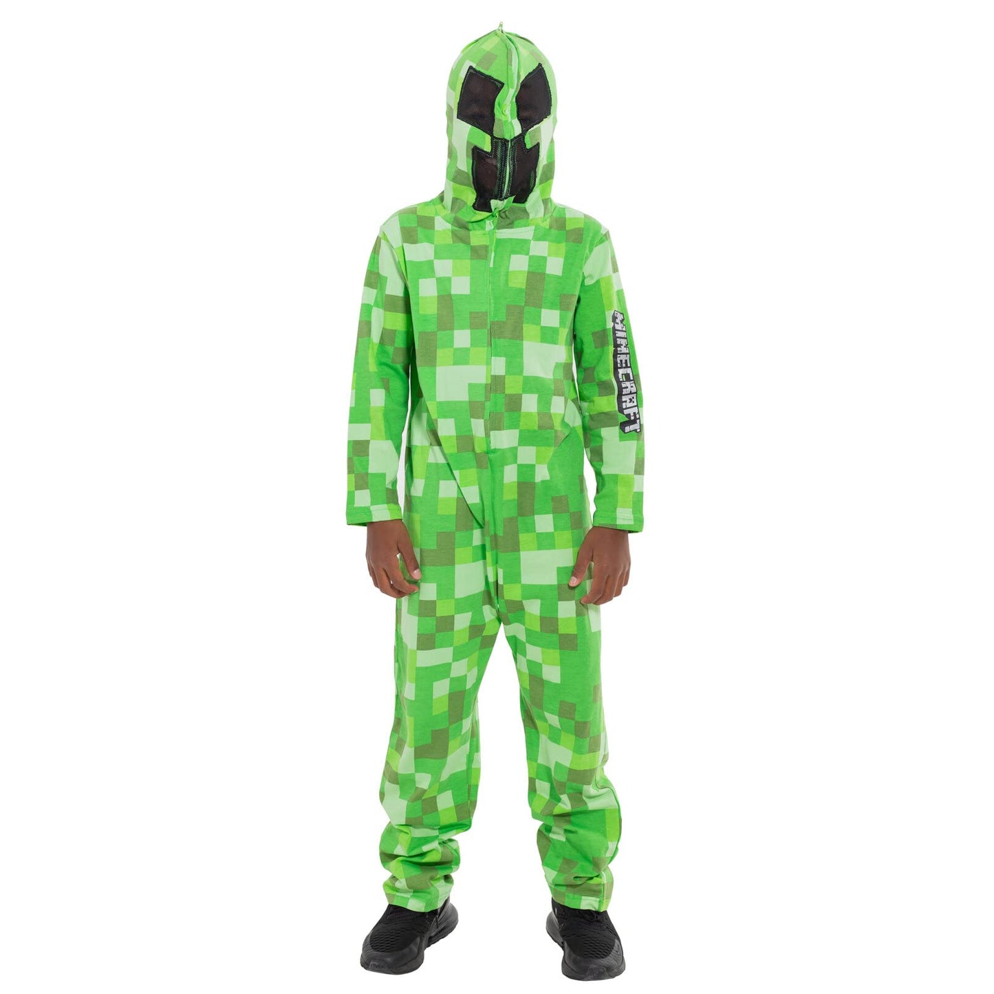 Minecraft Creeper Little Boys Cosplay Zip Up Coverall with Mesh Hood Mask Green 7-8