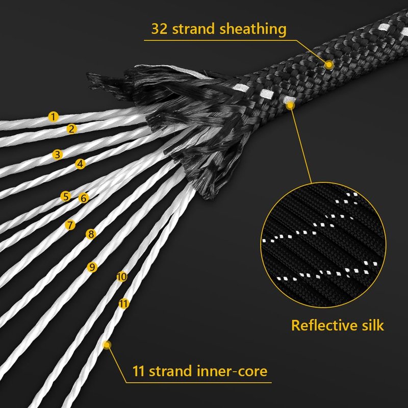 750Ib Reflective Paracord Rope,1000', 4mm 11 Strand Parachute Spool Cord with Collecting Bag, para Cord Lanyard for Hammock, Camping, Hiking