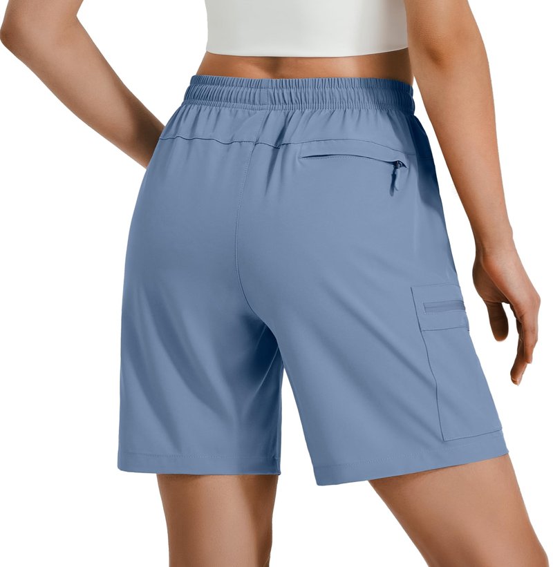 Hugut Women's Lightweight Hiking Cargo Shorts Quick Dry Athletic Shorts Camping Travel Golf Zipper Pockets Water Resistant Stone Blue