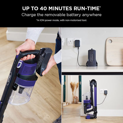 Shark Cordless Stick Vacuum Cleaner with Anti Hair Wrap, Up to 40 mins run-time, Flexible Vacuum Cleaner with Pet Tool, Crevice Tool & Upholstery Tool, Purple IZ202UKT