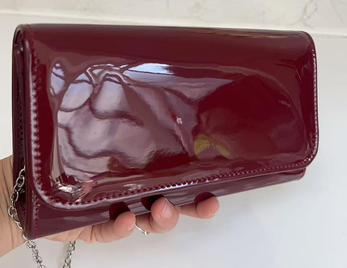 LeahWard Women's Patent Flap Clutch Bag Purses Party Evening Bags Handbag 250 (Burgundy Short)