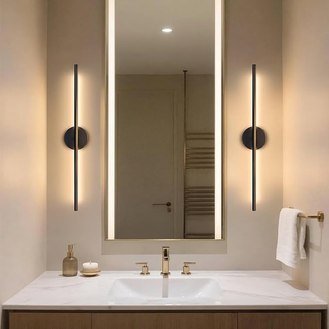 Rechargable Wall Sconce Set of Two, Modern Wireless USB Sconce Lights with Remote, 28.35Inch Dimmable Indoor Home Wall Decor Lights for Bedroom, Living Room, Hallway (Black/Round)