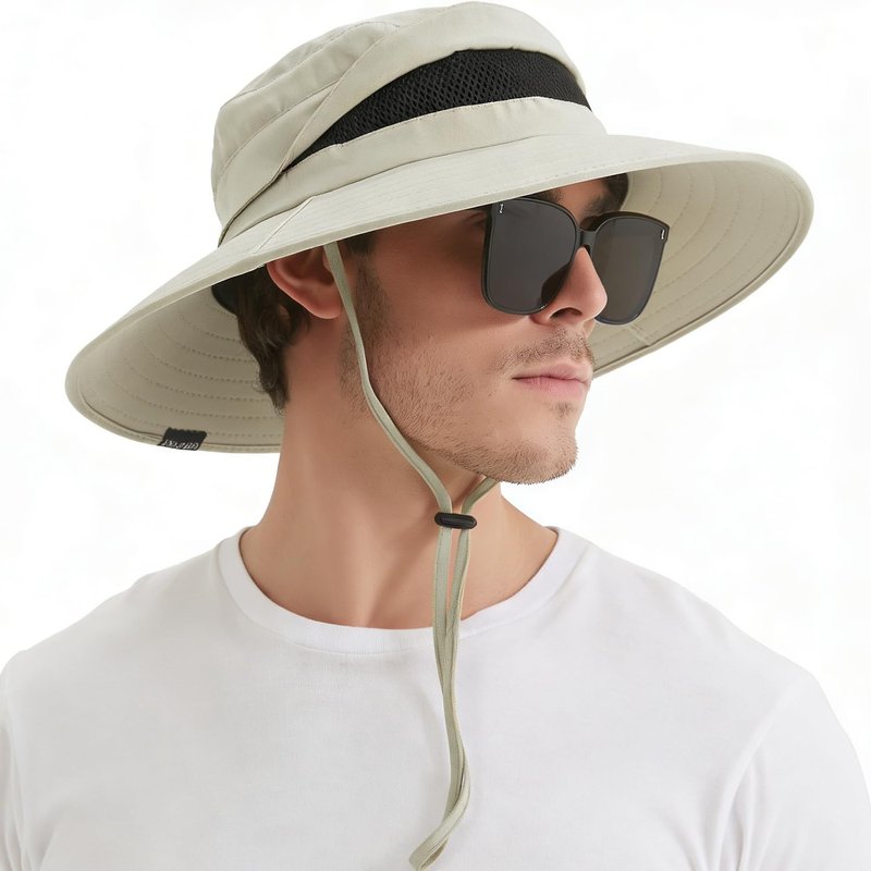 Men's UPF 50+ Waterproof Wide Brim Boonie Hat, Sun & Rain Protection Beige