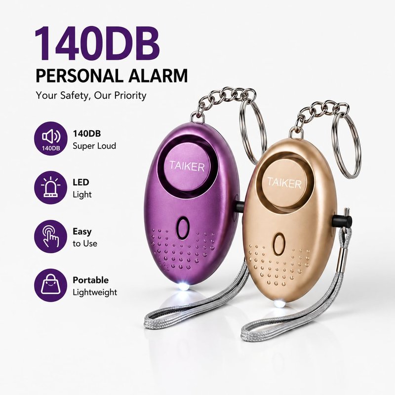 Personal Alarm for Women 140DB Emergency Self-Defense Security Alarm Keychain with LED Light for Women Kids and Elders-2 Pack (Gold & Purple)